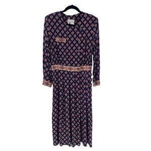 Women's Vintage Jane Singer Geometric Print Midi Dress Size 12